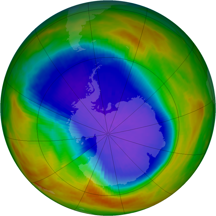 Antarctic ozone map for 03 October 1991